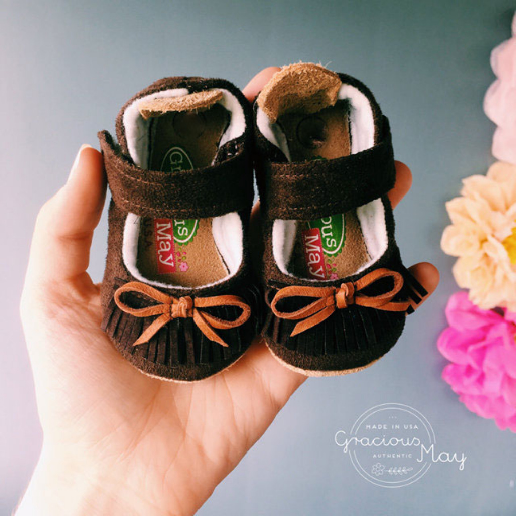 Gracious May Baby Moccasin Shoes Brown Suede Girls